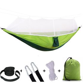 Double Camping Hammock with Mosquito Net Nylon Fabric Hammock for Beach, Traveling, Hiking, Mountain, Adventure, Outdoor Jungle - Green