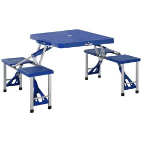 Outsunny Folding Picnic Table with Seats and Umbrella Hole, Portable Camping Chairs Set, 4-Seat, Aluminum Frame, Blue