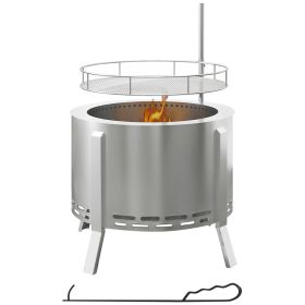 Outsunny 2-in-1 Smokeless Fire Pit, BBQ Grill, 19" Portable Wood Burning Firepit with Cooking Grate and Poker