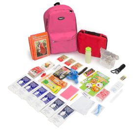 Keep-Me-Safe Children's 72 Hour Survival Kit (Color: Pink Backpack| No Masks)