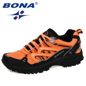 BONA 2022 New Designers Popular Sneakers Hiking Shoes Men Outdoor Trekking Shoes Man Tourism Camping Sports Hunting Shoes Trendy (Color: Charcoal greyForange, size: 9)