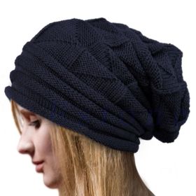 Knitted Baggy Beanie Oversized Winter Hat Ski Slouchy Cap Skullies Beanies Women Men Winter Wool Warm Cap Beanies Unisex (Color: Deep Blue)