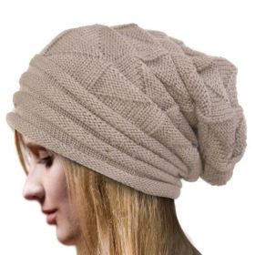 Knitted Baggy Beanie Oversized Winter Hat Ski Slouchy Cap Skullies Beanies Women Men Winter Wool Warm Cap Beanies Unisex (Color: Beige)