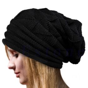 Knitted Baggy Beanie Oversized Winter Hat Ski Slouchy Cap Skullies Beanies Women Men Winter Wool Warm Cap Beanies Unisex (Color: Black)