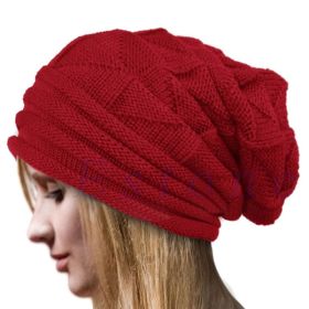 Knitted Baggy Beanie Oversized Winter Hat Ski Slouchy Cap Skullies Beanies Women Men Winter Wool Warm Cap Beanies Unisex (Color: Red)