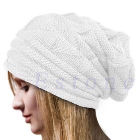 Knitted Baggy Beanie Oversized Winter Hat Ski Slouchy Cap Skullies Beanies Women Men Winter Wool Warm Cap Beanies Unisex (Color: White)